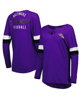 Женская фиолетовая футболка Baltimore Ravens Athletic Varsity со шнуровкой и длинными рукавами New Era