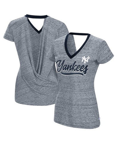 Женская темно-синяя футболка с v-образным вырезом New York Yankees Halftime Back с запахом и v-образным вырезом Touch, т