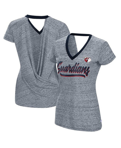Женская темно-синяя футболка с v-образным вырезом и v-образным вырезом, топ с запахом на спине Cleveland Guardians Halft