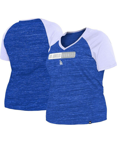 Женская футболка размера плюс с v-образным вырезом реглан Royal Los Angeles Dodgers Space Dye New Era