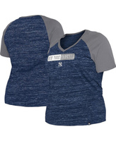 Женская темно-синяя футболка больших размеров с v-образным вырезом и реглан New York Yankees Space Dye New Era, темно-си