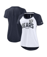 Женская белая, темно-синяя футболка реглан с вырезом на спине Chicago Bears Nike