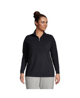 Женский флисовый пуловер с молнией на четверть размера больших размеров Lands' End, черный