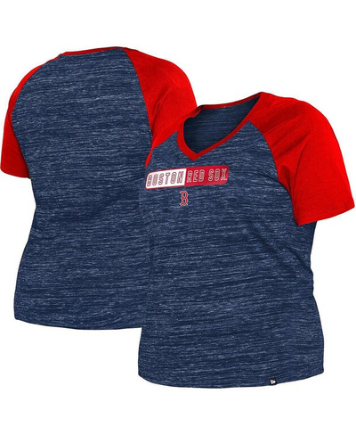 Женская темно-синяя футболка Boston Red Sox размера плюс Space Dye реглан с v-образным вырезом New Era, темно-синий