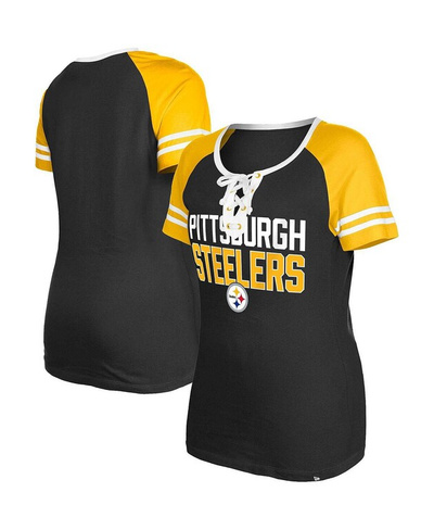 Женская черная футболка на шнуровке Pittsburgh Steelers реглан New Era, черный