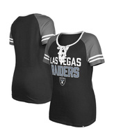 Женская черная футболка на шнуровке Las Vegas Raiders реглан New Era, черный