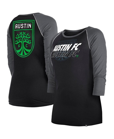 Женская черная футболка Austin FC Athletic реглан с рукавом 3/4 New Era, черный
