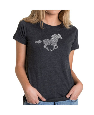 Женская футболка премиум-класса с рисунком Word Art — Породы лошадей LA Pop Art, черный