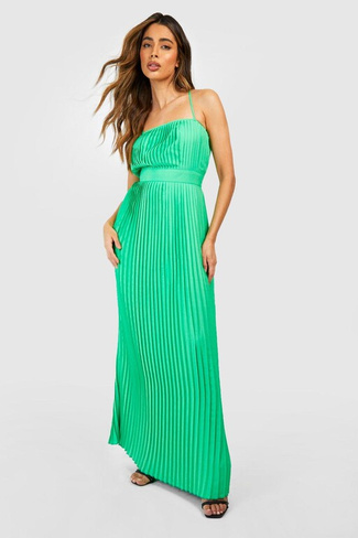 Платье миди с плиссированными ремешками Boohoo, зеленый