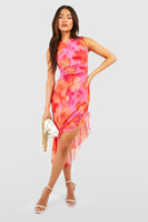 Платье миди с цветочными рюшами Boohoo, розовый