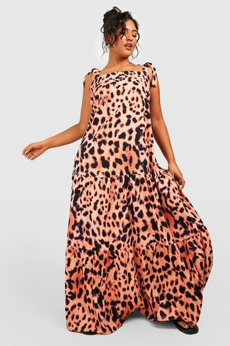 Платье макси с леопардовым отделением и деталями Boohoo, леопардовый