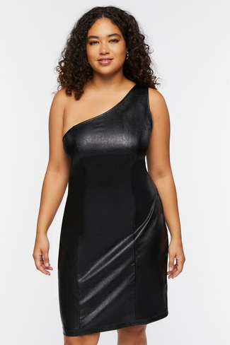 Платье на одно плечо из искусственной кожи больших размеров Forever 21, черный