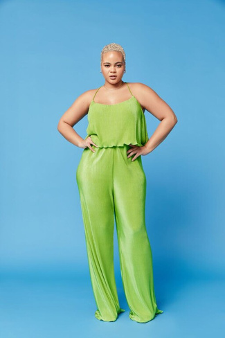 Широкие брюки больших размеров с плиссированной кромкой салатового цвета Forever 21, зеленый