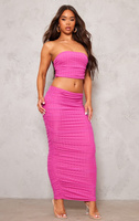 PrettyLittleThing Ярко-розовая юбка мидакси с низкой посадкой и фактурной сеткой со сборками