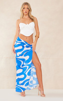 PrettyLittleThing Синяя атласная юбка мидакси с узлом по бокам и принтом «Вихрь»