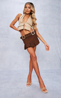 PrettyLittleThing Плиссированная микро-мини-юбка с двойной пряжкой шоколадного цвета
