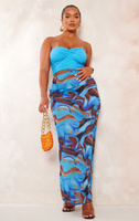PrettyLittleThing Синяя тканая длинная юбка с низкой посадкой и абстрактным принтом Shape