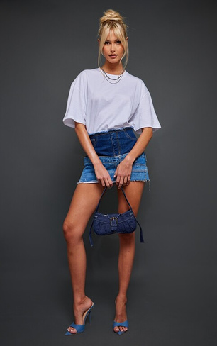 PrettyLittleThing Джинсовая мини-юбка средней длины с джинсовым поясом и контрастной вставкой