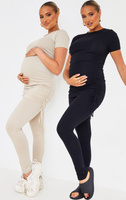 PrettyLittleThing Набор из двух черных леггинсов со сборками и швами для беременных