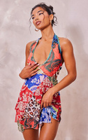 PrettyLittleThing Многоярусное платье прямого кроя из сетки в стиле пэчворк с принтом пейсли и воротником-халтер