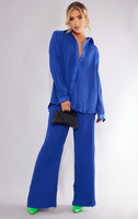 PrettyLittleThing Ярко-синие широкие брюки с высокой талией и плиссировкой