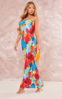 PrettyLittleThing Плиссированное платье-бандо с капюшоном и разноцветным абстрактным принтом на спине