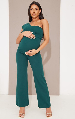 PrettyLittleThing Зеленый драпированный комбинезон на одно плечо для беременных