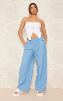PrettyLittleThing Синие льняные широкие брюки с кулиской синего цвета