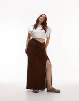 Обтягивающая юбка макси с закрученным передом Topshop Curve шоколадного цвета