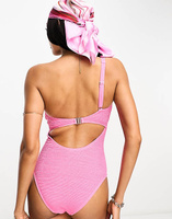 Ярко-розовый купальник на одно плечо со складками Ivory Rose Fuller Bust