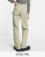 Минималистичные брюки карго цвета хаки с контрастной строчкой ASOS DESIGN Tall