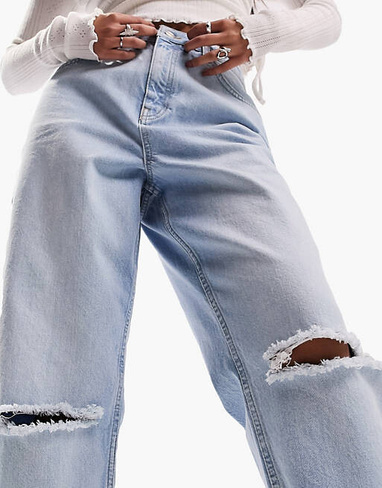 Голубые свободные джинсы с разрезами на коленях ASOS DESIGN
