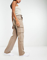 Серо-коричневые прямые брюки карго с регулируемой талией Stradivarius