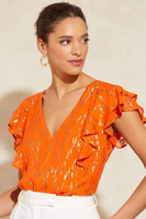 Блузка металлизированного цвета с V-образным вырезом и завязкой сзади Love & Roses, оранжевый