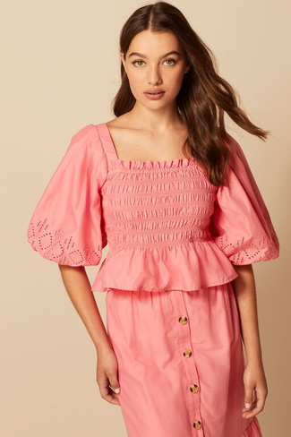 Хлопковый топ с рюшами и декоративное платье-рубашка Next, розовый