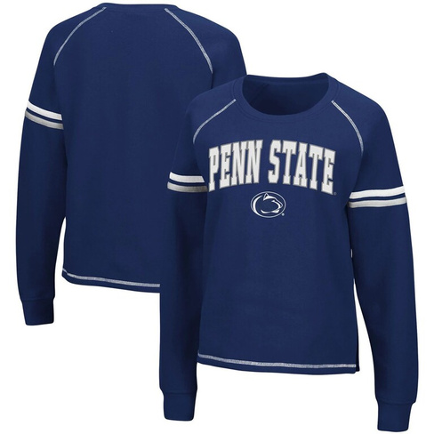 Женский пуловер реглан в полоску с короткими рукавами Colosseum темно-синего цвета Penn State Nittany Lions, толстовка C