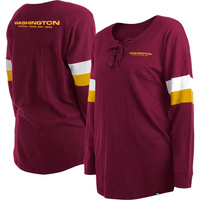 Женская спортивная университетская футболка New Era бордового цвета с v-образным вырезом и длинными рукавами размера плю