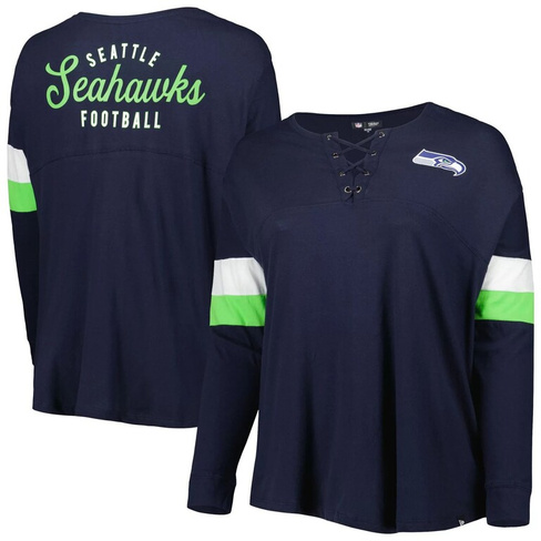 Женская темно-синяя футболка New Era Seattle Seahawks размера плюс, спортивная университетская футболка на шнуровке с v-