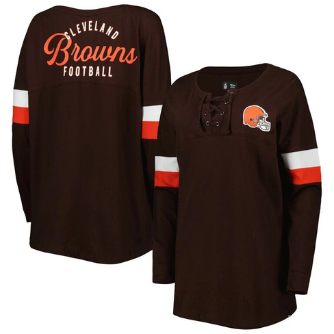 Женская коричневая футболка New Era Cleveland Browns Athletic Varsity со шнуровкой и длинными рукавами New Era