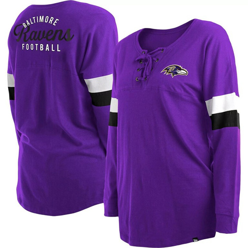 Женская фиолетовая футболка New Era Baltimore Ravens размера плюс, спортивная университетская футболка на шнуровке с v-о