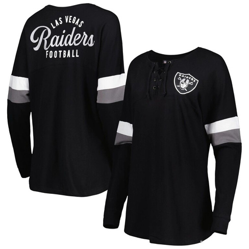 Женская черная футболка New Era Las Vegas Raiders Athletic Varsity со шнуровкой и длинными рукавами New Era