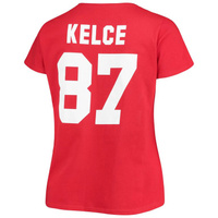 Женская красная футболка Fanatics с логотипом Travis Kelce Kansas City Chiefs размера плюс с v-образным вырезом с именем