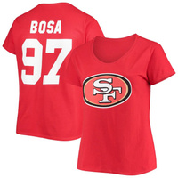 Женская футболка Fanatics с брендом Nick Bosa Scarlet San Francisco 49ers размера плюс с v-образным вырезом с именем и н