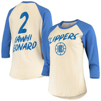 Женская футболка Fanatics Kawhi Leonard Cream LA Clippers с рукавами 3/4 реглан Fanatics