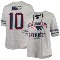 Мужская футболка Mac Jones Heathered Grey New England Patriots плюс размер на шнуровке с v-образным вырезом