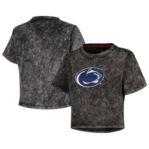 Женская черная укороченная футболка из молочного шелка Penn State Nittany Lions Vintage Wash