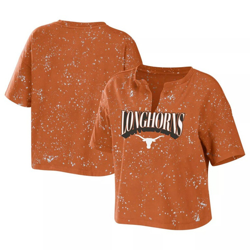 Женская одежда Erin Andrews Texas Orange Texas Longhorns Bleach Wash WEAR Футболка с вырезом и вырезом в виде брызг