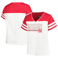 Женская футболка Profile White/Scarlet Nebraska Huskers размера плюс с v-образным вырезом и v-образным вырезом