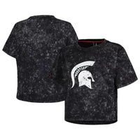 Черная женская укороченная футболка из белого шелка Michigan State Spartans Vintage Wash