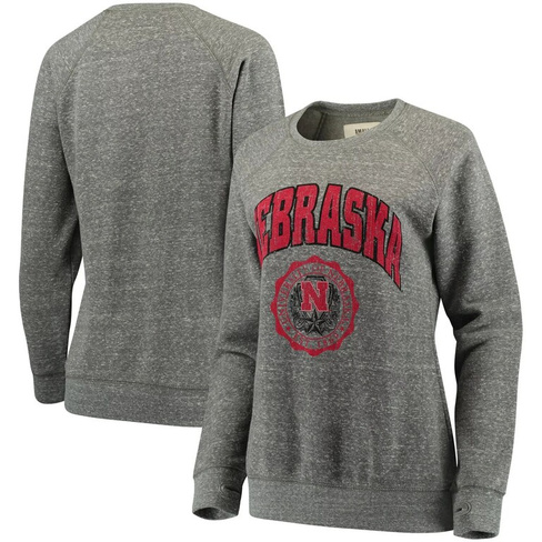 Женский свитшот Pressbox Heathered Grey Nebraska Huskers Edith Vintage Knobi Pullover